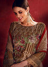 Brown Beige Embroidered Pakistani Pants Suit