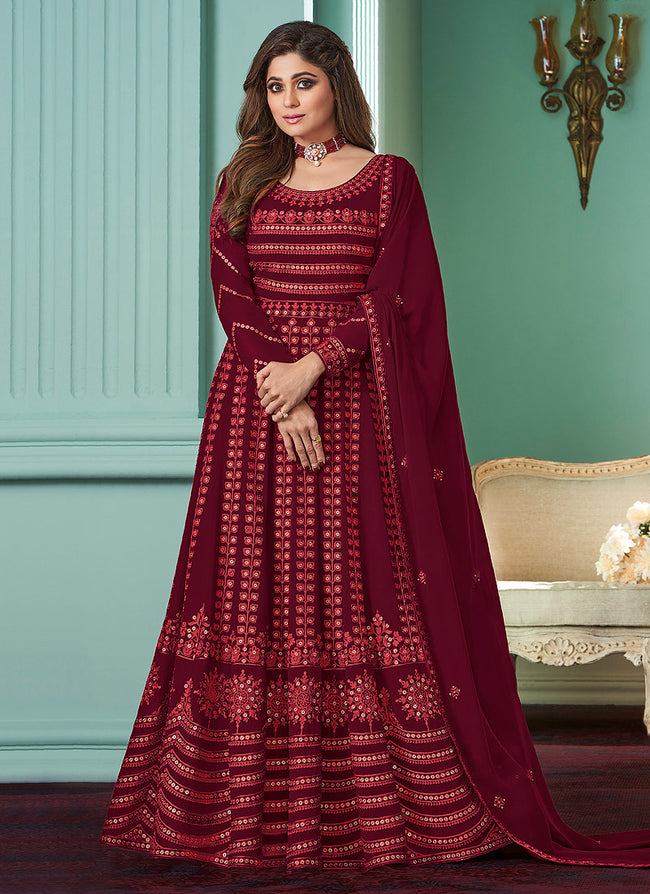 Buy Red Badla Embroidered Bollywood Anarkali In usa online