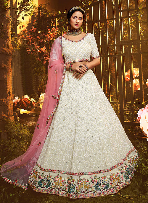 white and pink lehenga choli