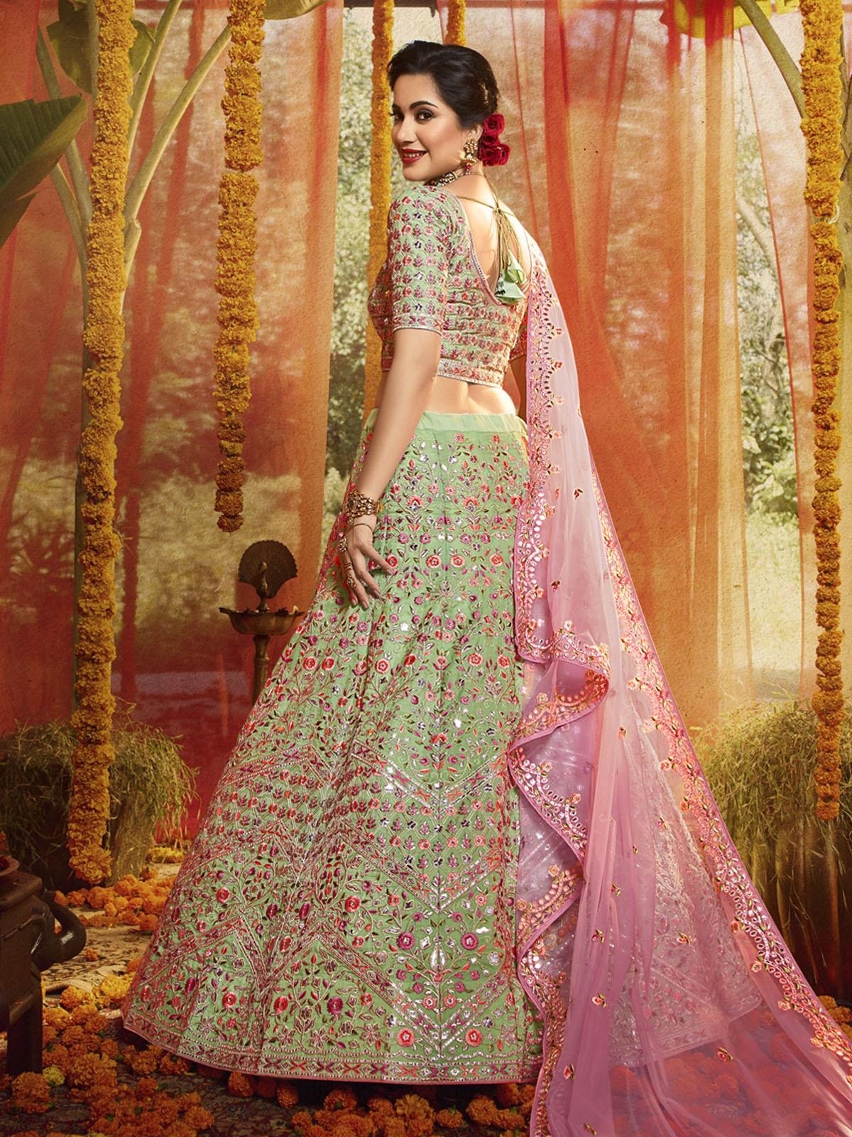 Buy Green And Pink Multi Embroidered Designer Lehenga Choli In Usa Uk Canada Australia