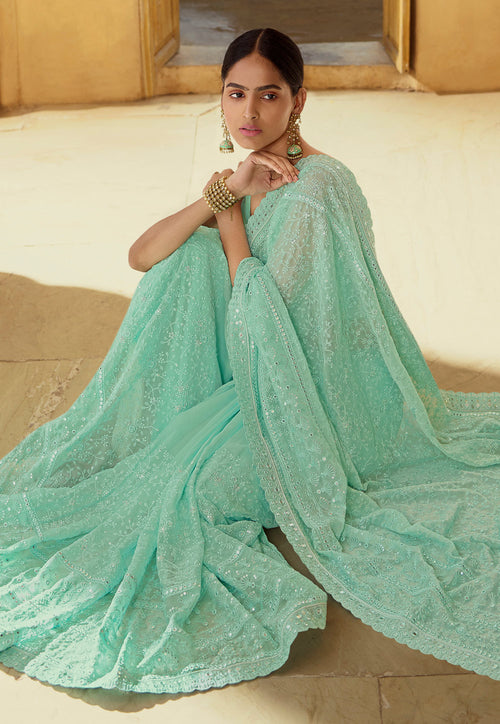 Sea Green Party Wear Saree In usa