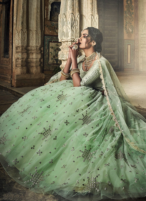 sea green bridal lehenga