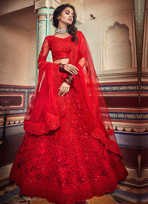 full red bridal lehenga