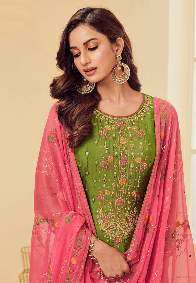 Buy Green And Pink Embroidered Pakistani Pant Suit In USA, UK, Canada ...