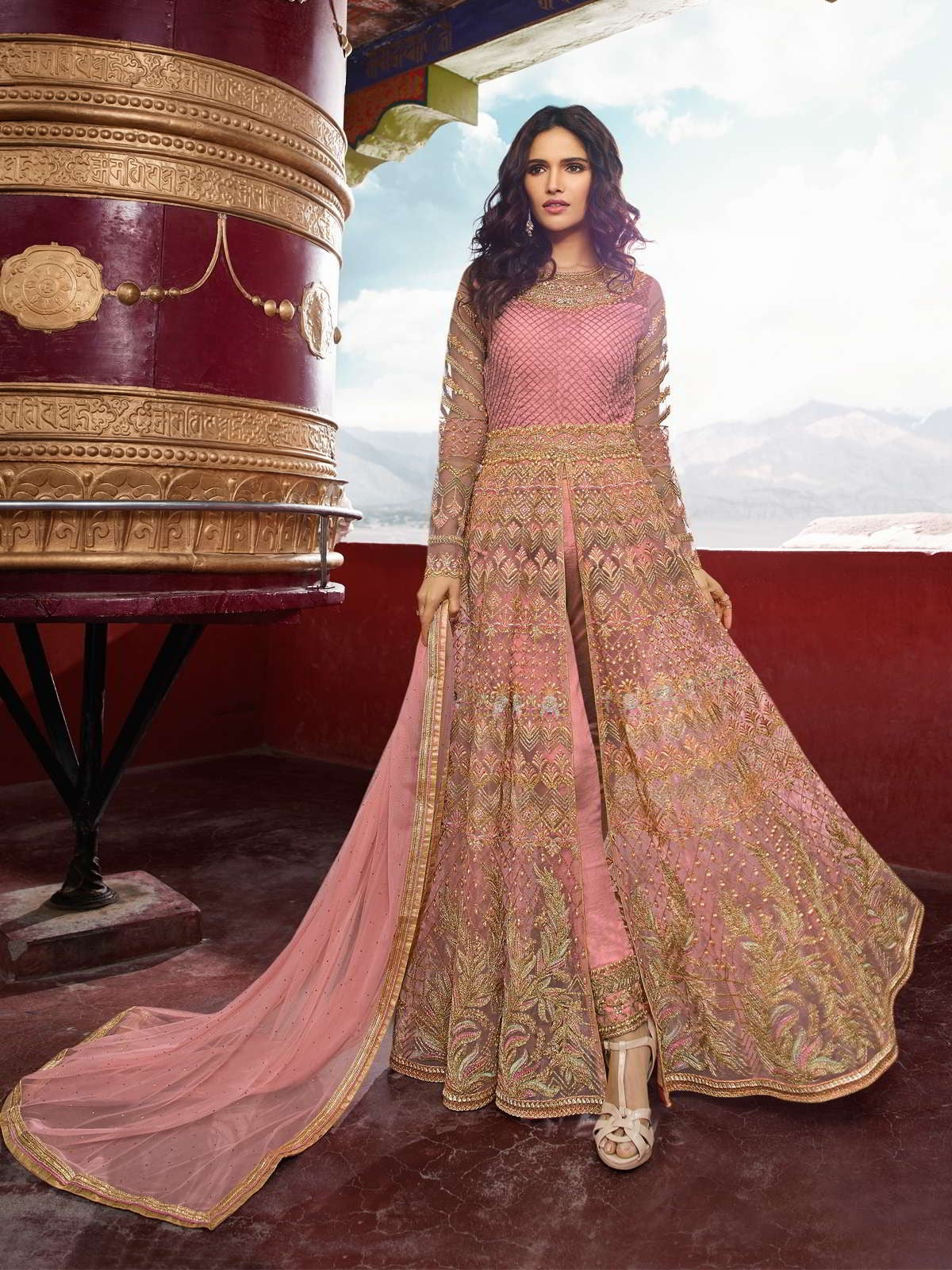 baby pink and golden lehenga