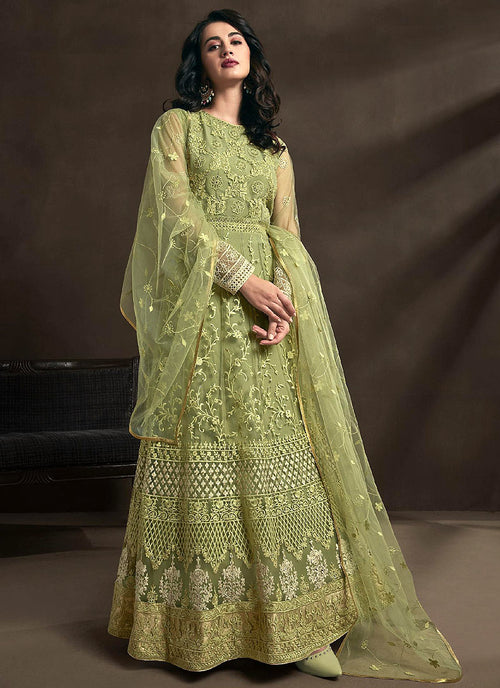 light green anarkali