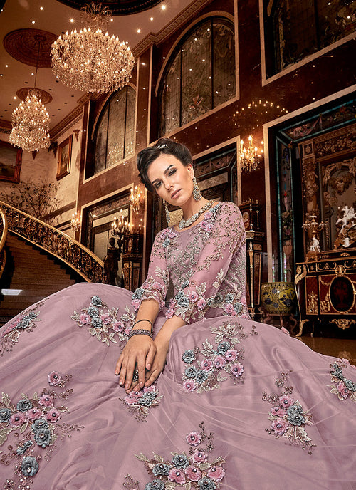 pink floral anarkali