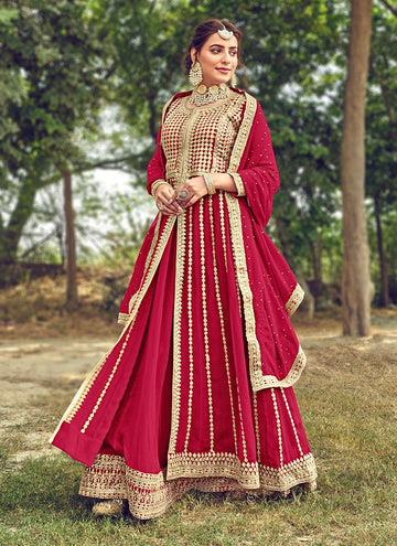 Buy MOH Carmine Red Anarkali with Churidar and Chiffon Dupatta for Women  Online @ Tata CLiQ Luxury