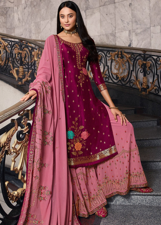 Buy Pink Designer Sharara Suit In USA, UK, Canada, Australia, Newzeland ...