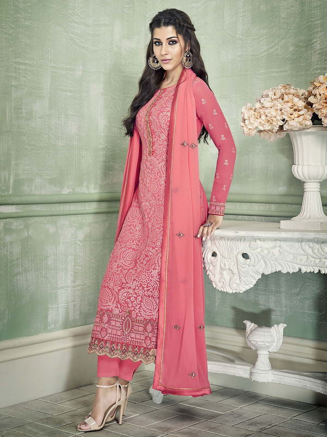 Pink Ethnic Embroidered Designer Pakistani Pant Suit