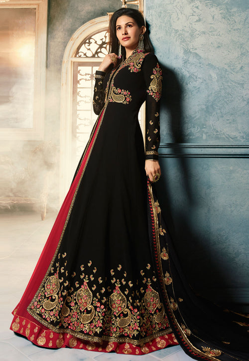 black and red anarkali