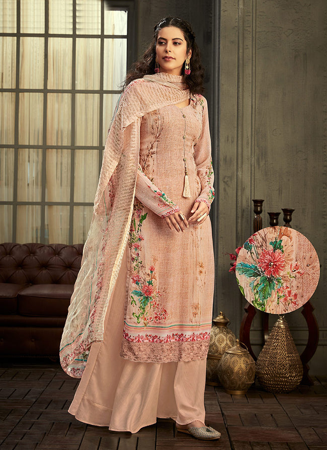 Buy Baby Pink Multi Embroidered Palazzo Suit In USA, UK, Canada ...