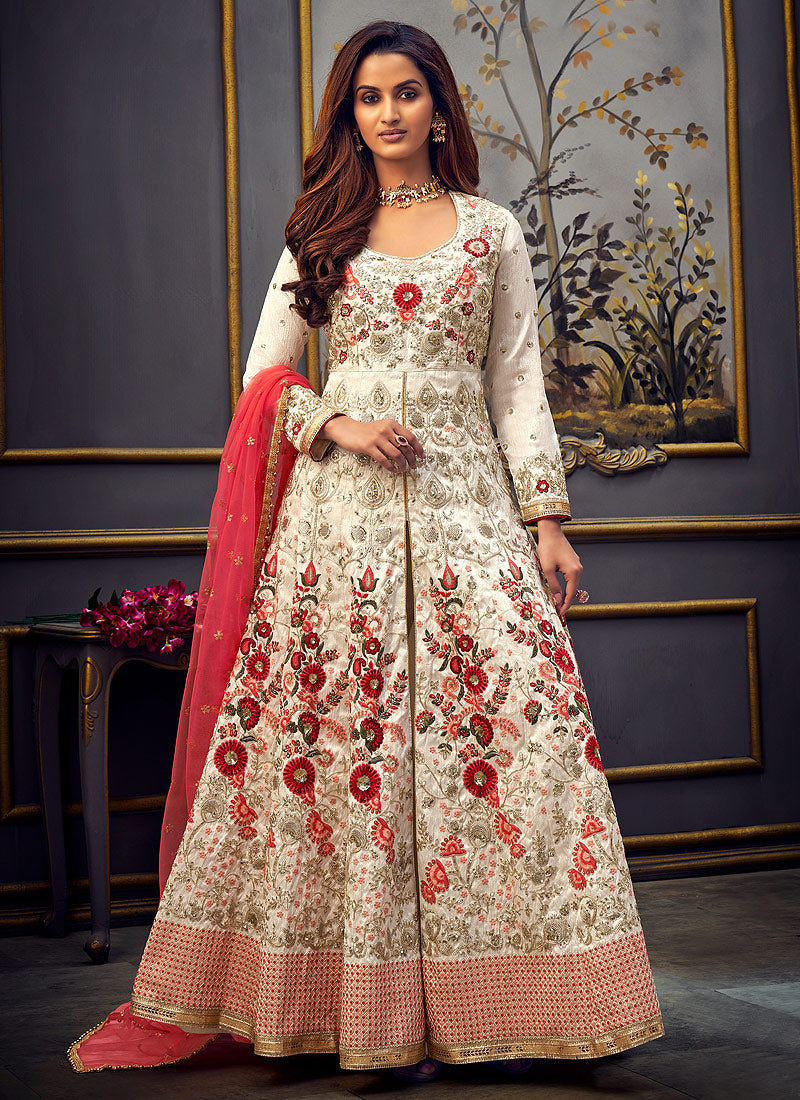 white embroidered anarkali dress