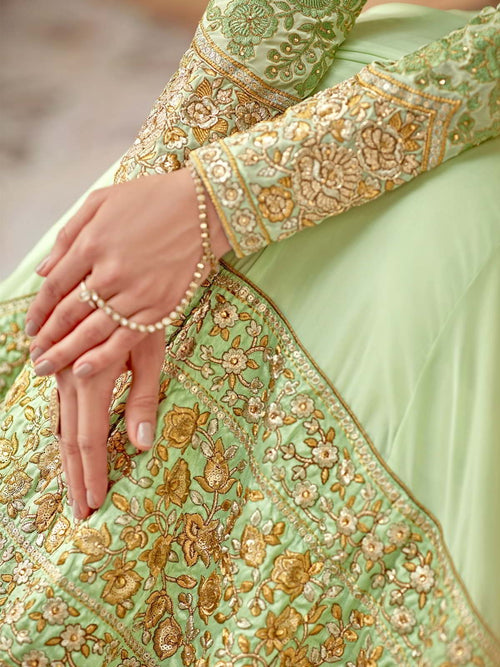 green and gold anarkali