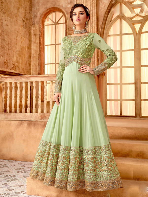 green and gold anarkali