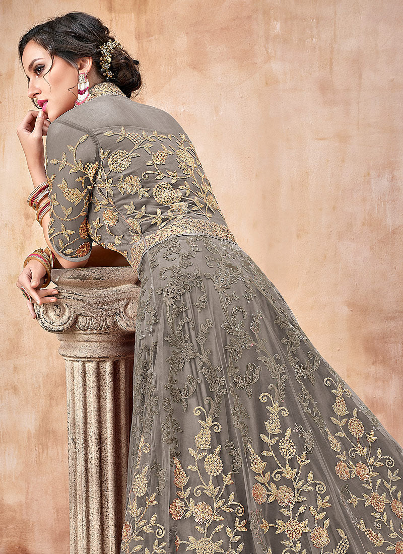 olive green anarkali