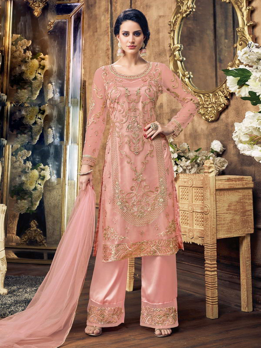 Light Pink Embroidery And Pearl Embellished Pakistani Pant Suit