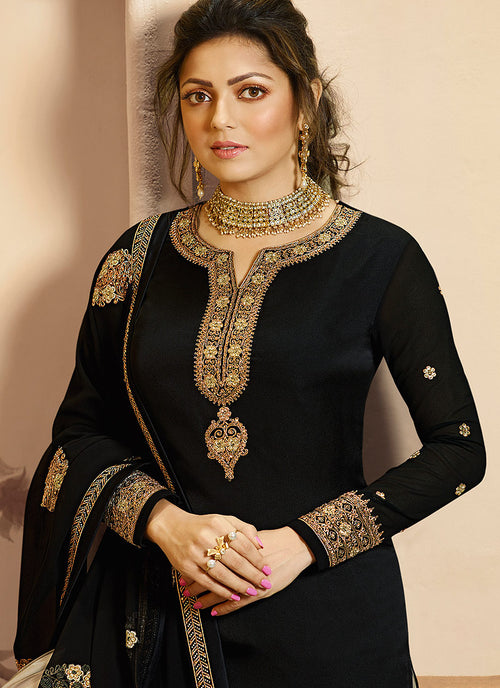 Buy Black Golden Embroidered Indian Gharara/Churidar Suit for Women ...