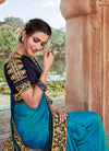 Indian Wedding Saree - Blue And Black Multi Embroidered Saree