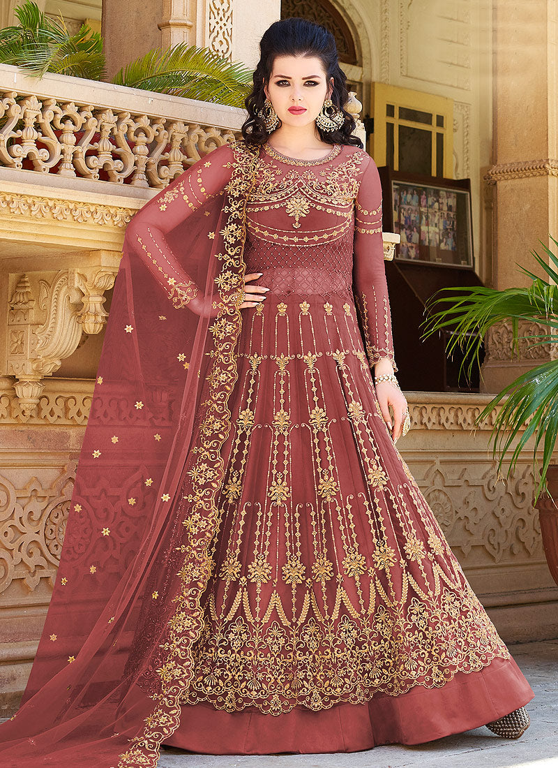 golden red combination lehenga