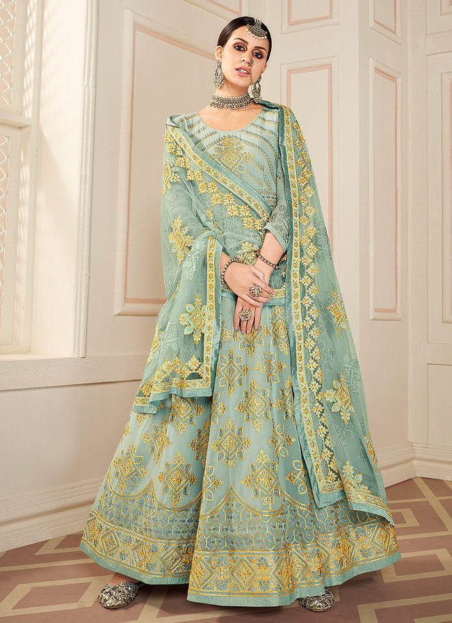 Buy Mint Green Lucknowi Anarkali Suit In USA, UK, Canada, Australia ...