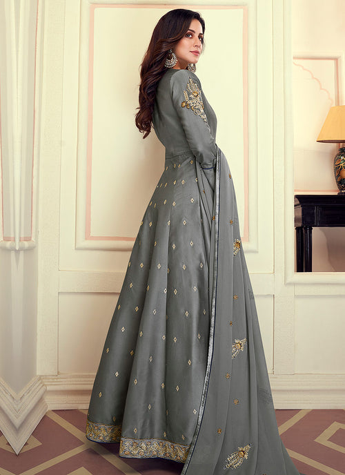 grey anarkali suit