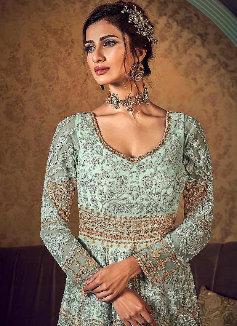 Buy Mint Green Anarkali Gown In USA, UK 