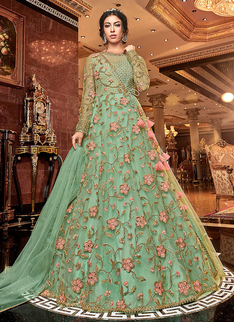 light green anarkali