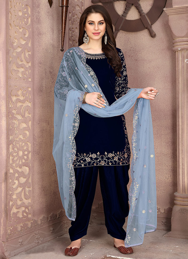 Buy Navy Blue Embroidered Punjabi Suit In USA, UK, Canada, Australia ...
