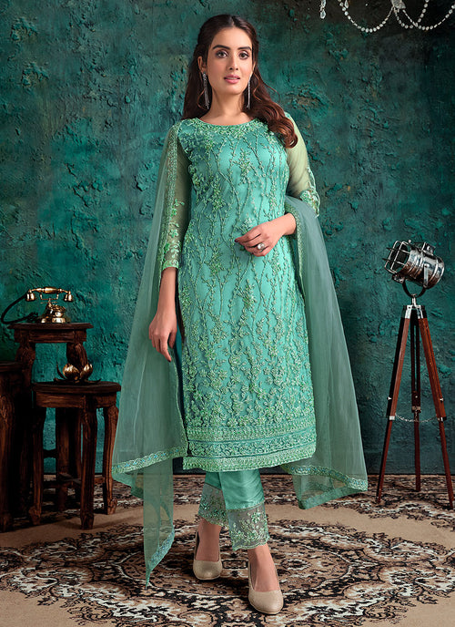Buy Mint Green Embroidered Pakistani Pant Suit In USA, UK, Canada ...