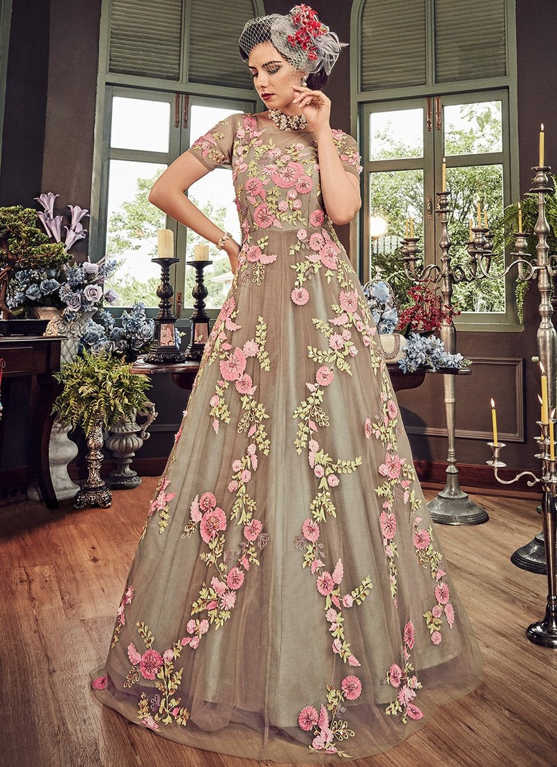 Buy Indian Beige Beauty Floral Embroidered Flared Anarkali Suit For Women Online In Usa Uk Canada Australia Germany New Zealand And Worldwide At Best Prices