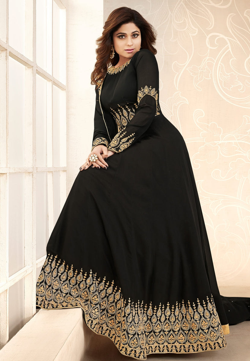 Buy Indian Black Embroidered Georgette Anarkali Suit for Women Online ...
