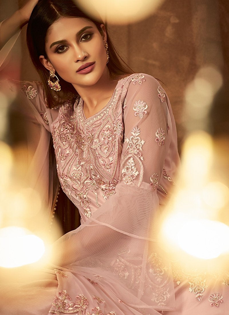 Buy Indian Blush Pink Traditional Embroidered Palazzo Pant Suit For Women Online In Usa Uk