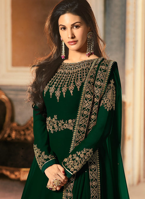 green and gold anarkali