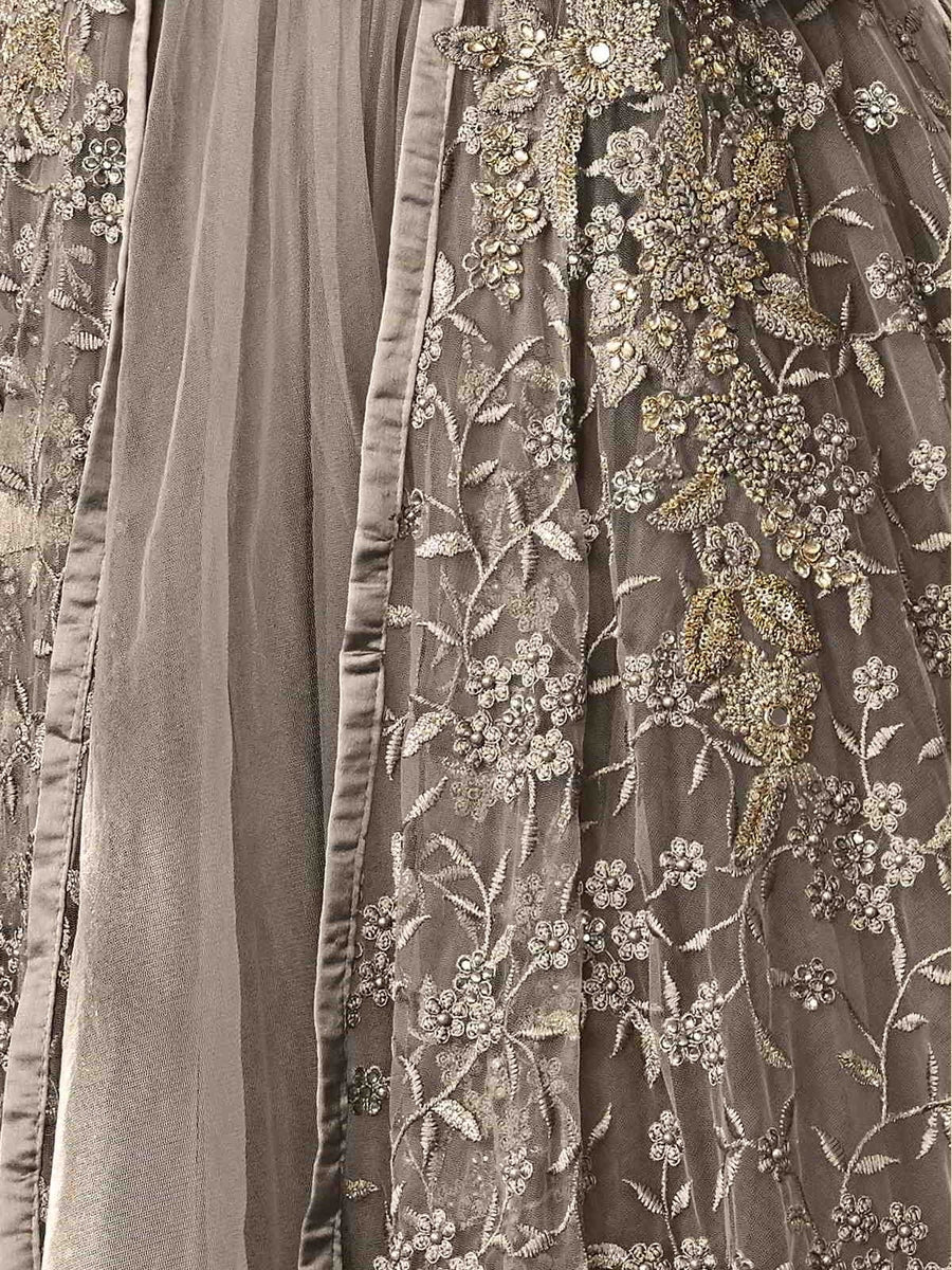 Grey Overall Net Embroidered Anarkali Suit - Hatkay
