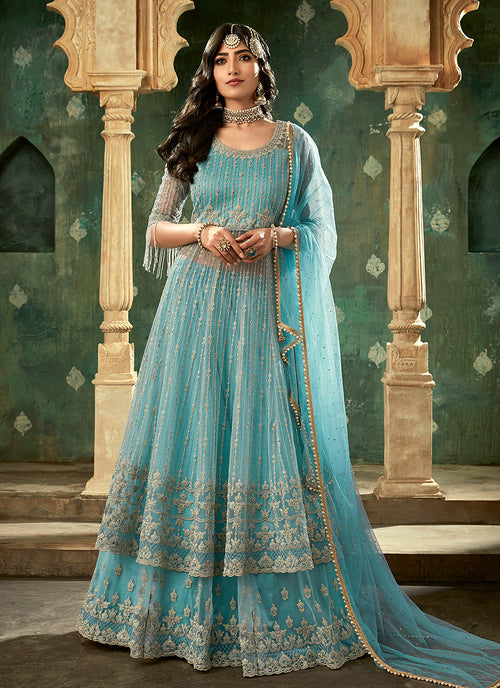 blue anarkali suits party wear