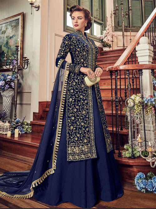 navy blue gown with jacket