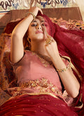 Peach And Red Embellished Lehenga/Pant Suit