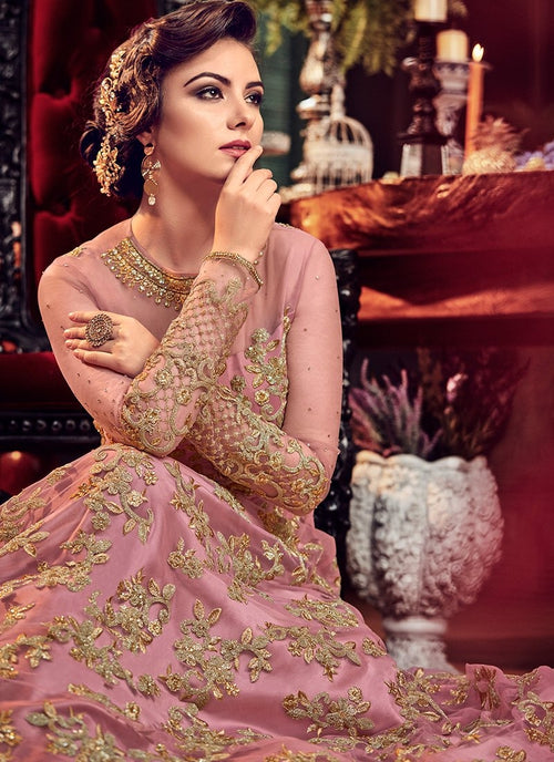 pink and gold anarkali