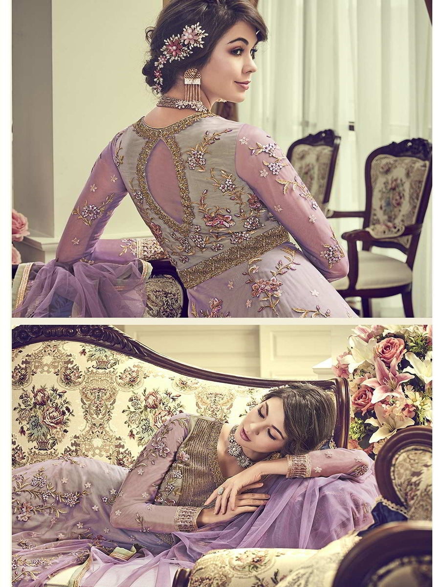 Purple Floral Embroidered Designer Bridal Anarkali Suit - Hatkay