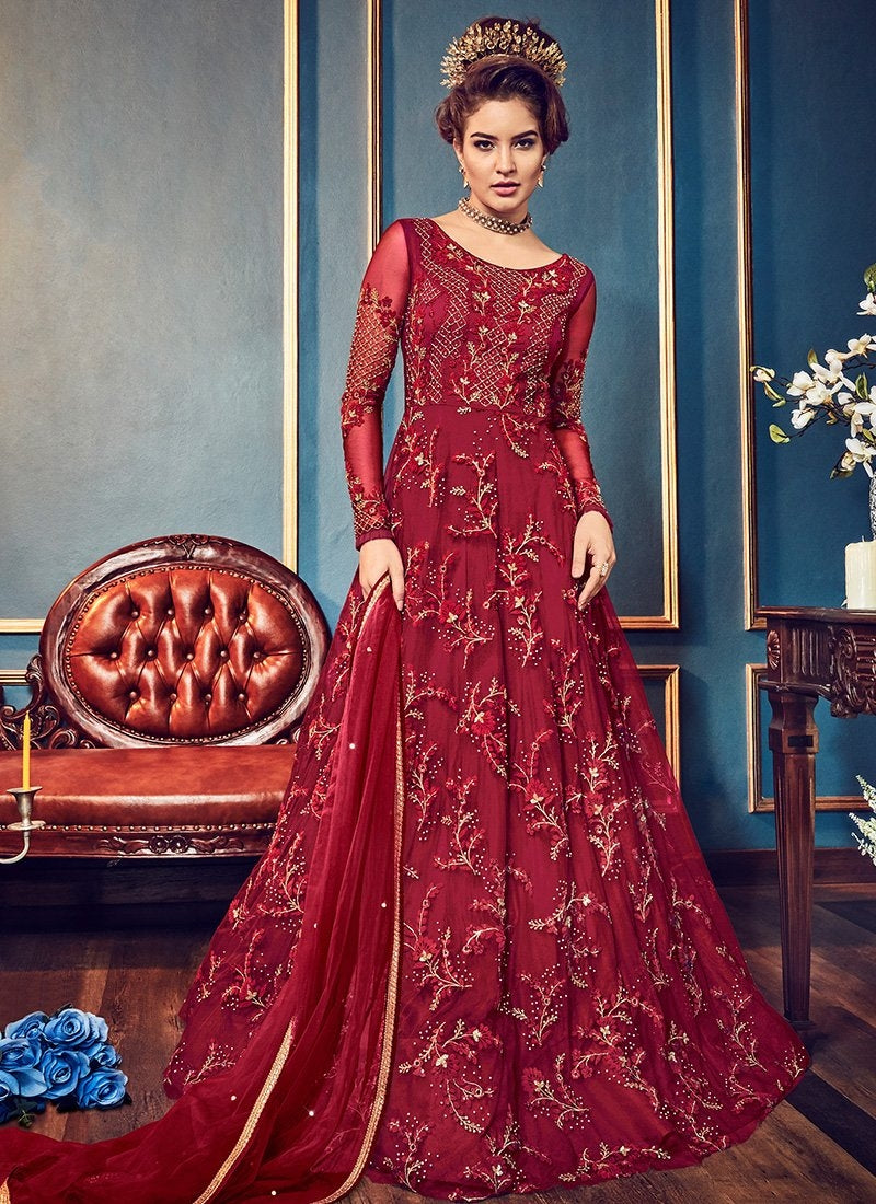 red anarkali suit