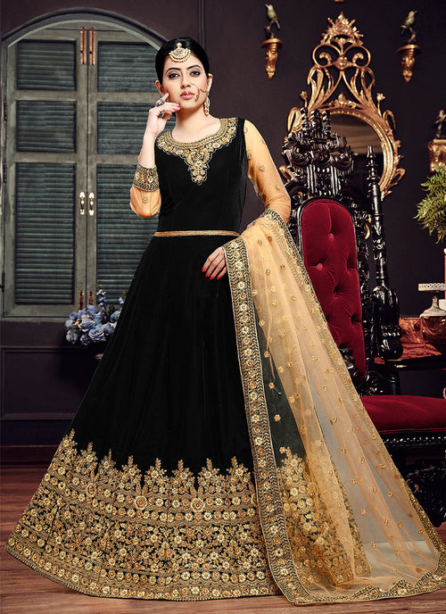 black gown with golden work