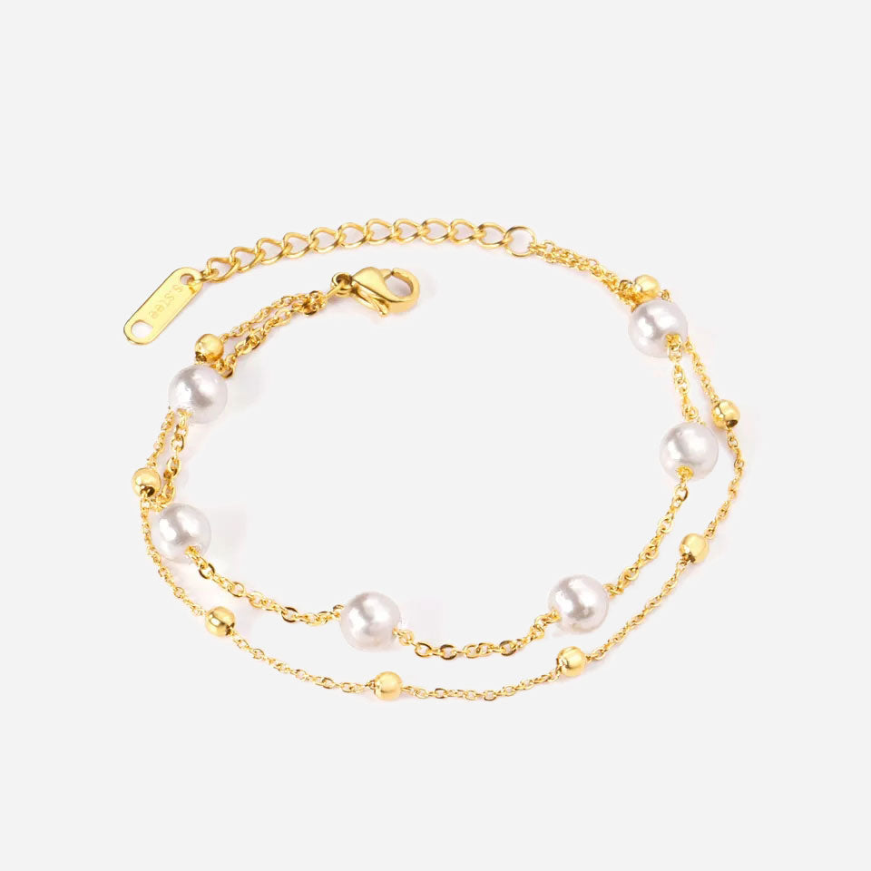 Se Curb Layer Pearl Chain Armbånd 18K Guldbelagt hos Callisto Jewellery
