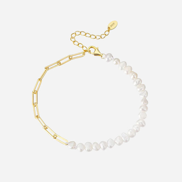 Billede af Freshwater Pearl Chain Armbånd 925 Sølv 18K Guldbelagt