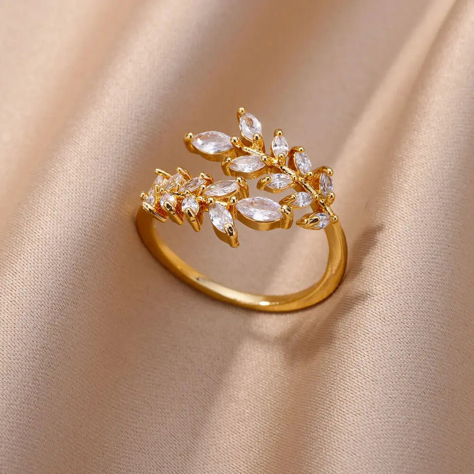 Billede af Zirkonia Gold Leaf Ring 18K Guldbelagt