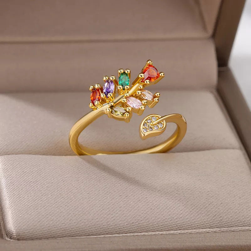 Summer Zirkonia Mix Leaf Ring 18K Guldbelagt