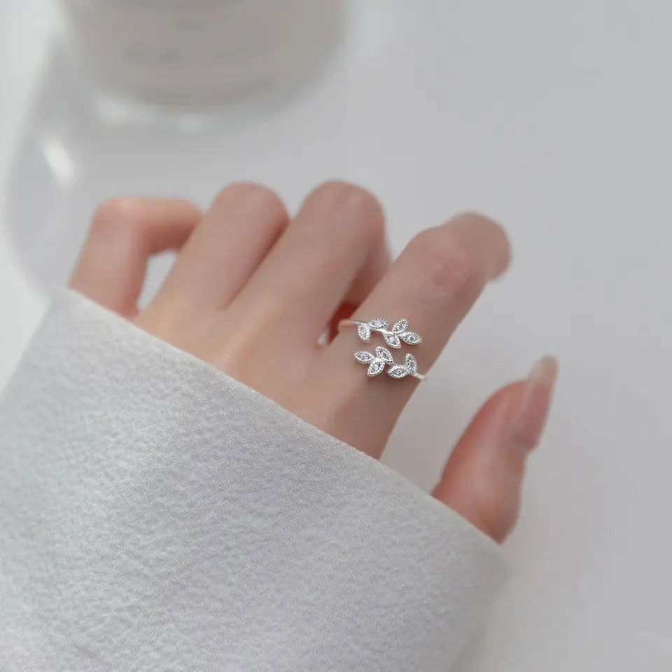 Cute Zirkonia Leaf Ring 925 Sølv