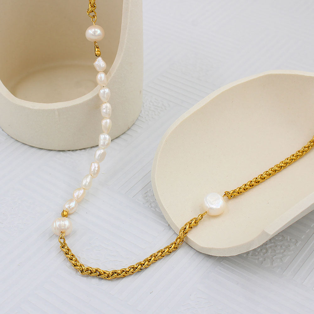 Billede af Elegant Freshwater Pearl Halskæde 18K Guldbelagt