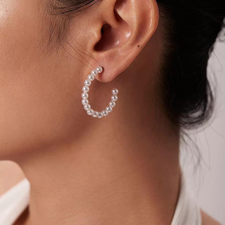 Billede af Glam Pearl Hoops 18K Guldbelagt