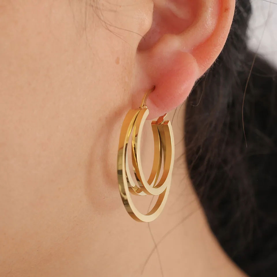 Billede af Golden Triple Hoops 18K Guldbelagt